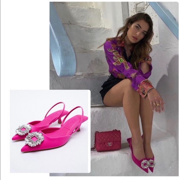 NWT Zara Shimmery Slingback Heels - Picture 8 of 10